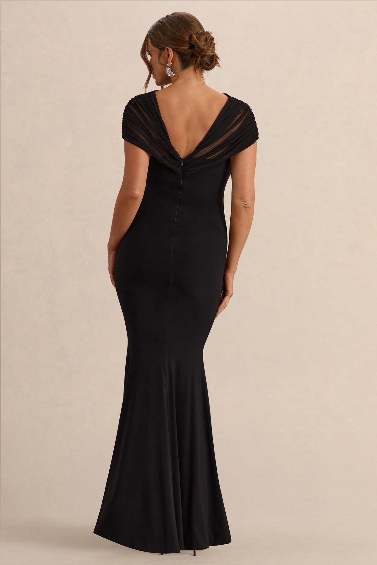 Elin | Vestido Largo Premamá Negro Con Escote Bardot