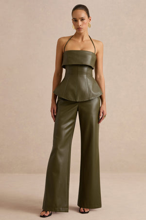 Gaelina | Pantalones Caqui De Polipiel De Pierna Recta