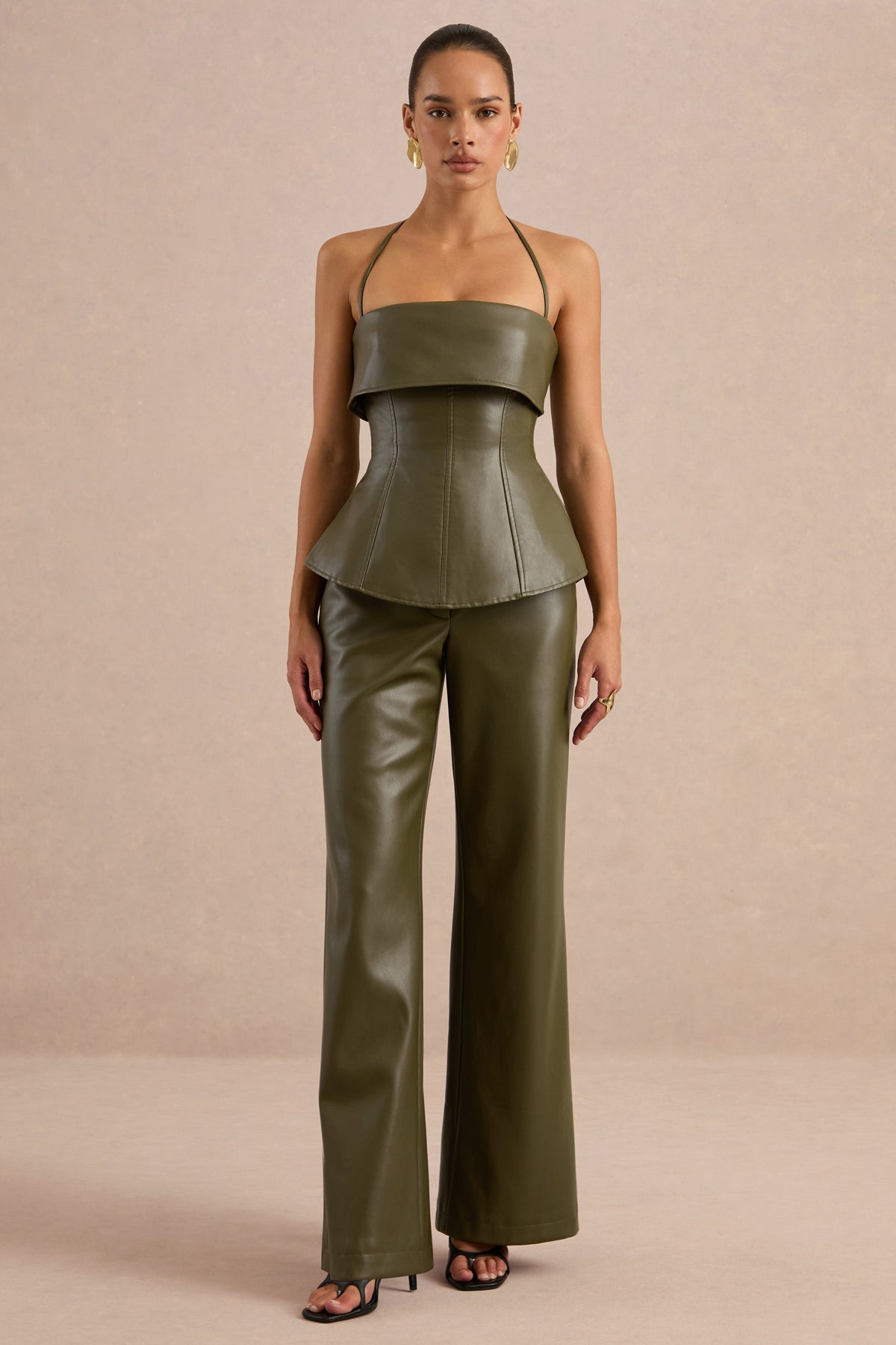 Gaelina | Pantalones Caqui De Polipiel De Pierna Recta
