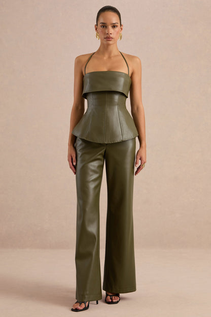 Gaelina | Pantalones Caqui De Polipiel De Pierna Recta