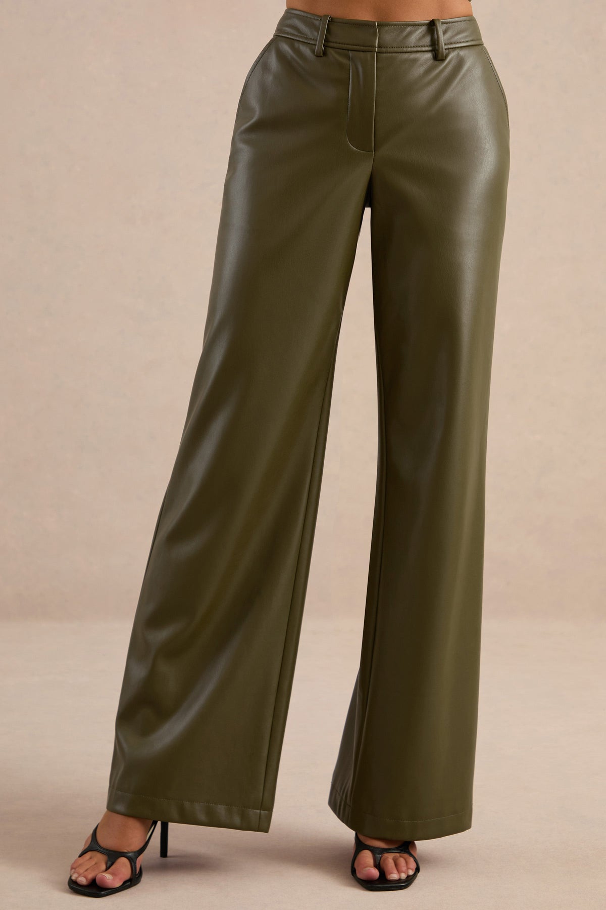 Gaelina | Pantalones Caqui De Polipiel De Pierna Recta