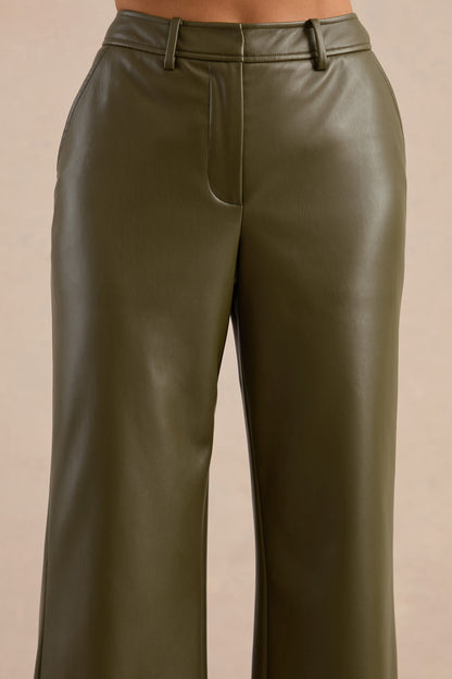 Gaelina | Pantalones Caqui De Polipiel De Pierna Recta