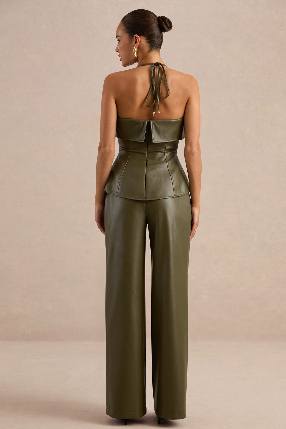 Gaelina | Pantalones Caqui De Polipiel De Pierna Recta