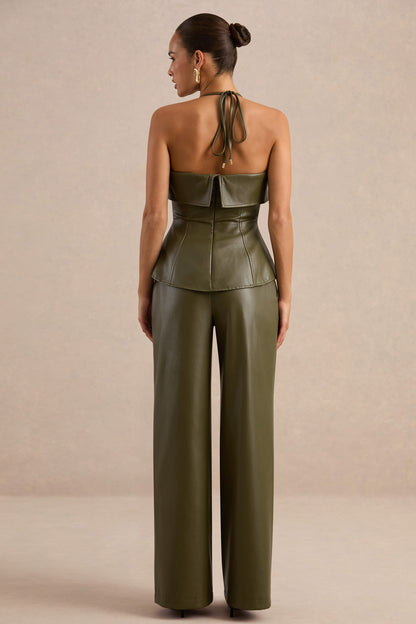 Gaelina | Pantalones Caqui De Polipiel De Pierna Recta