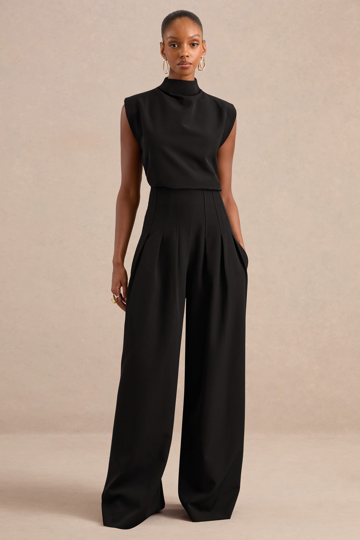 Lalia | Pantalones Negros De Tiro Alto Y Pierna Ancha