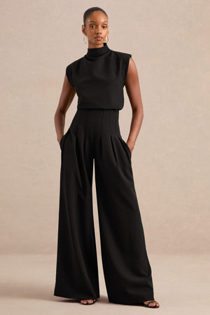 Lalia | Pantalones Negros De Tiro Alto Y Pierna Ancha