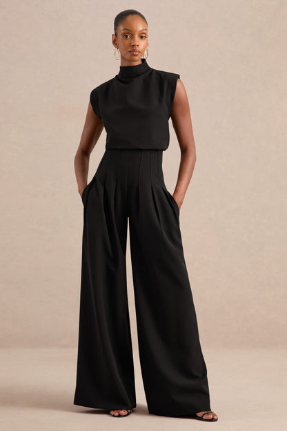 Lalia | Pantalones Negros De Tiro Alto Y Pierna Ancha