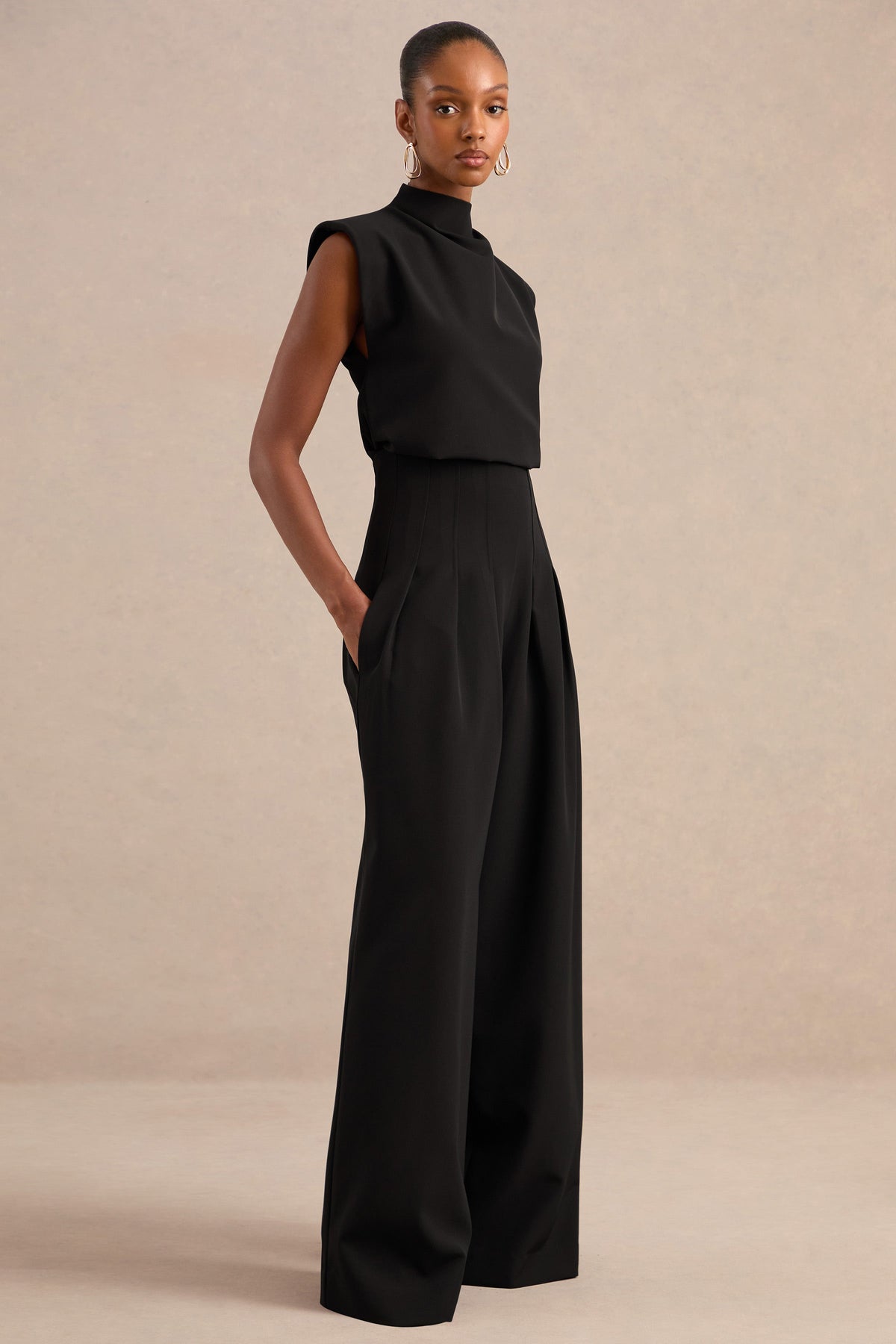 Lalia | Pantalones Negros De Tiro Alto Y Pierna Ancha