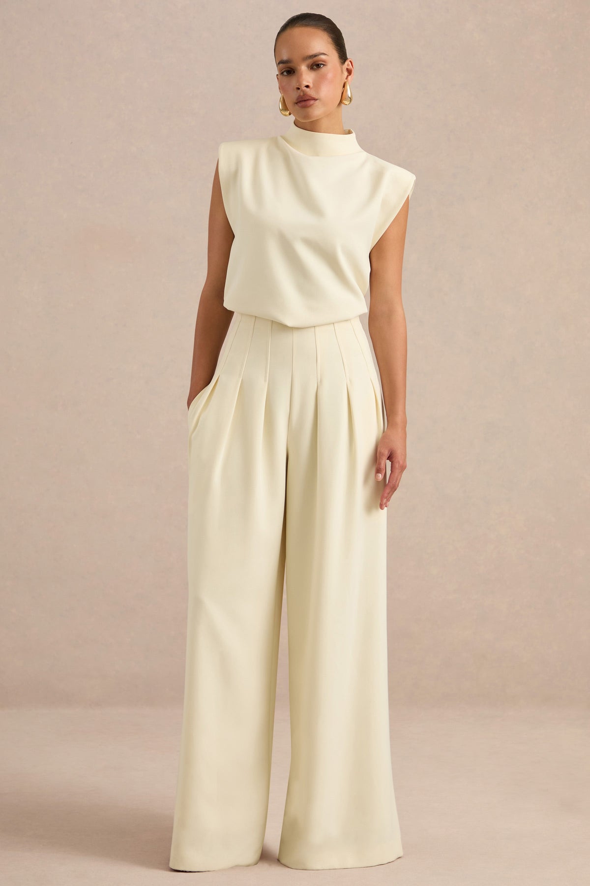 Lalia | Pantalones Crema De Tiro Alto Y Pierna Ancha
