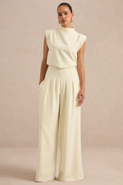 Lalia | Pantalones Crema De Tiro Alto Y Pierna Ancha
