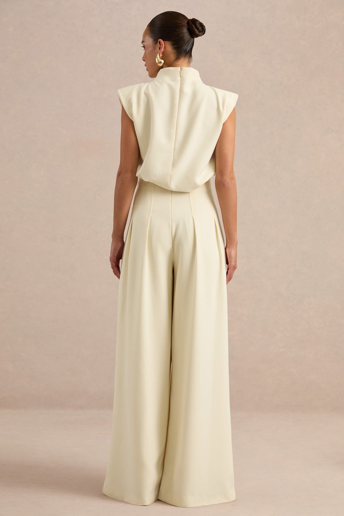 Lalia | Pantalones Crema De Tiro Alto Y Pierna Ancha