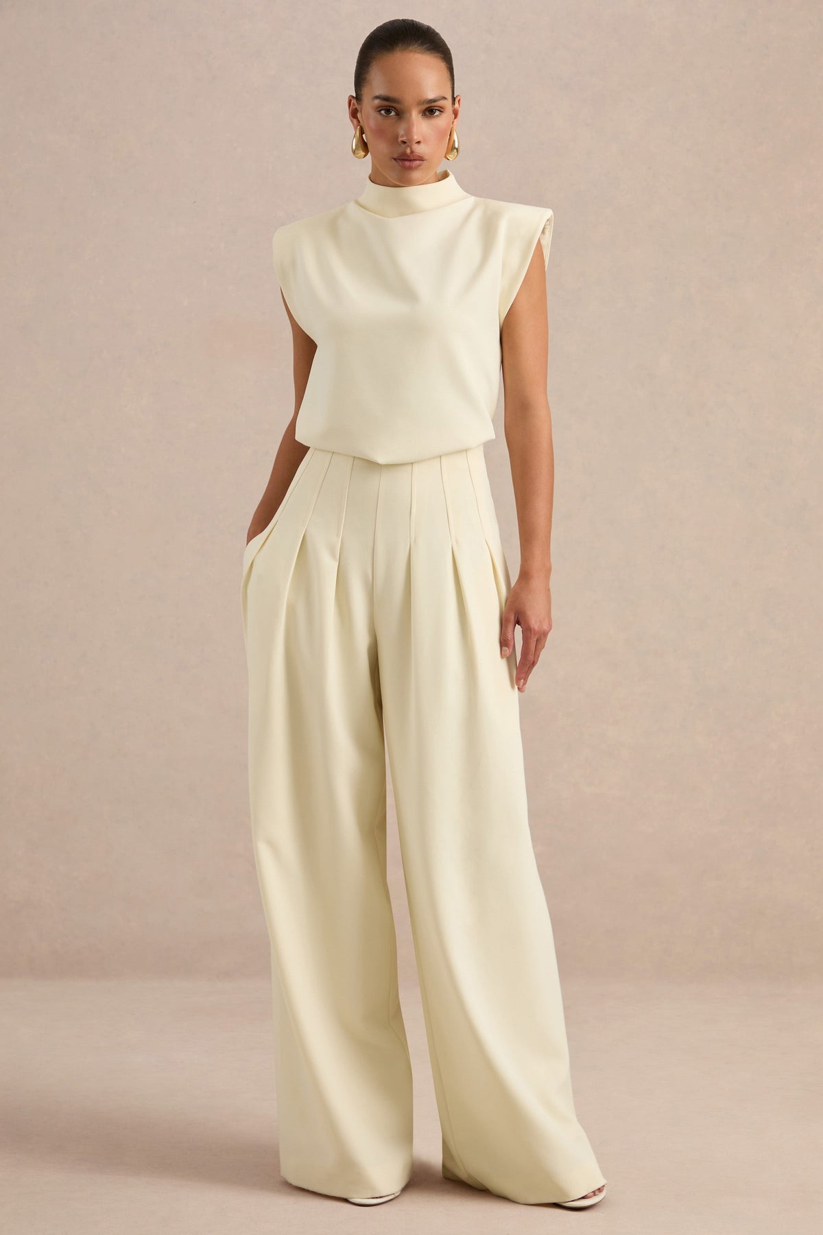 Lalia | Pantalones Crema De Tiro Alto Y Pierna Ancha
