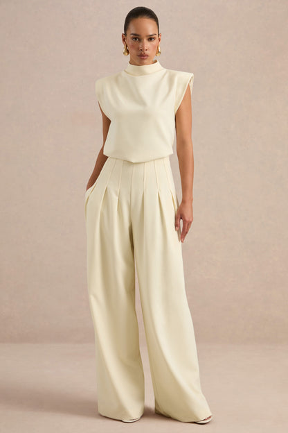 Lalia | Pantalones Crema De Tiro Alto Y Pierna Ancha
