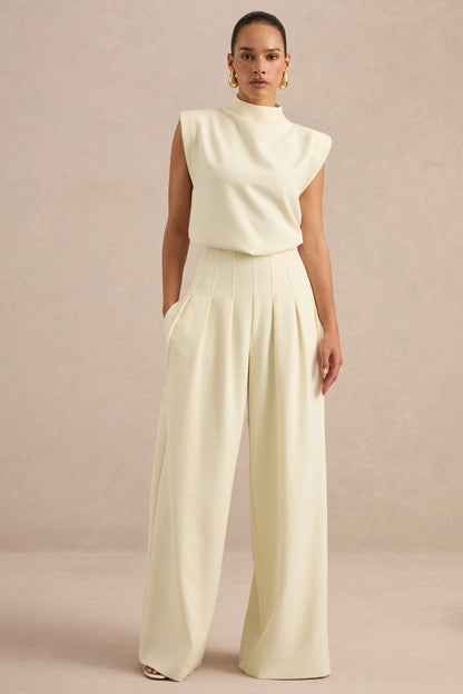 Lalia | Pantalones Crema De Tiro Alto Y Pierna Ancha