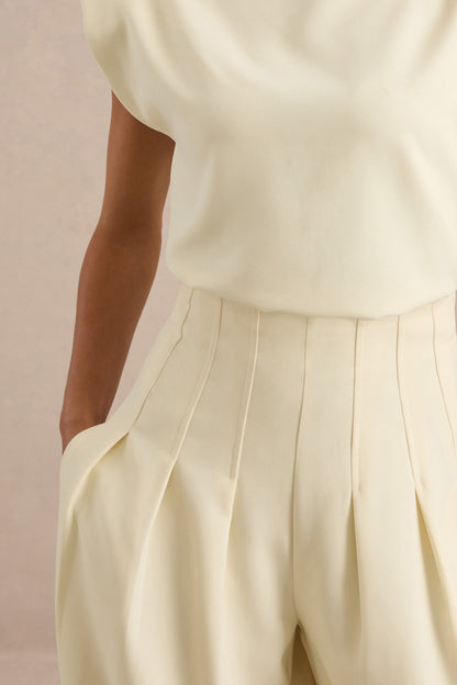 Lalia | Pantalones Crema De Tiro Alto Y Pierna Ancha