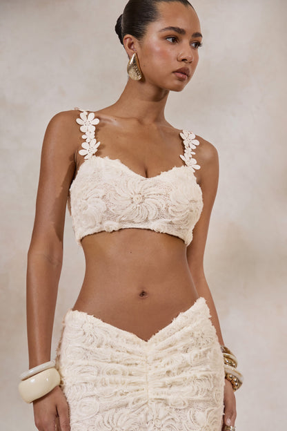 Arlina | Top Crop Premamá Blanco De Encaje Con Cuello Redondo