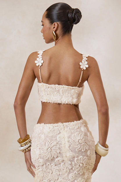 Arlina | Top Crop Premamá Blanco De Encaje Con Cuello Redondo