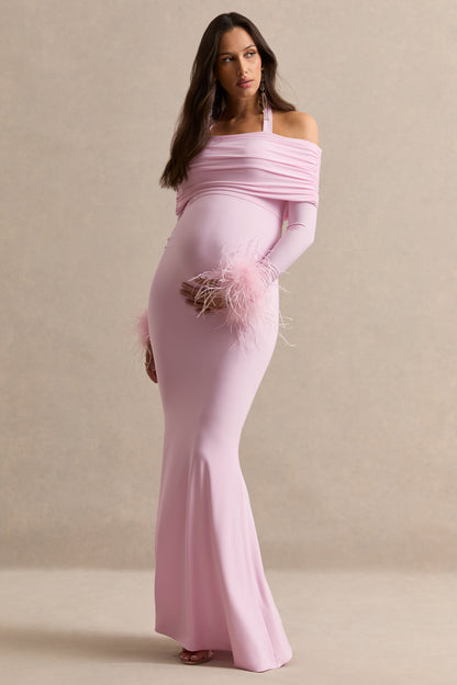 Desirae | Vestido Largo Premamá Rosa Pastel Con Escote Halter