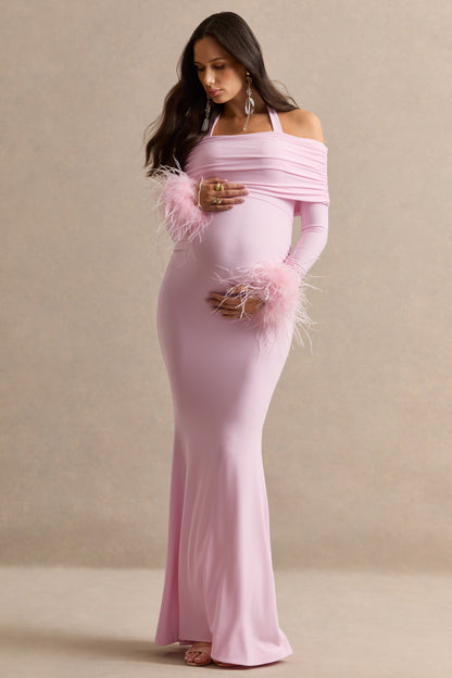 Desirae | Vestido Largo Premamá Rosa Pastel Con Escote Halter