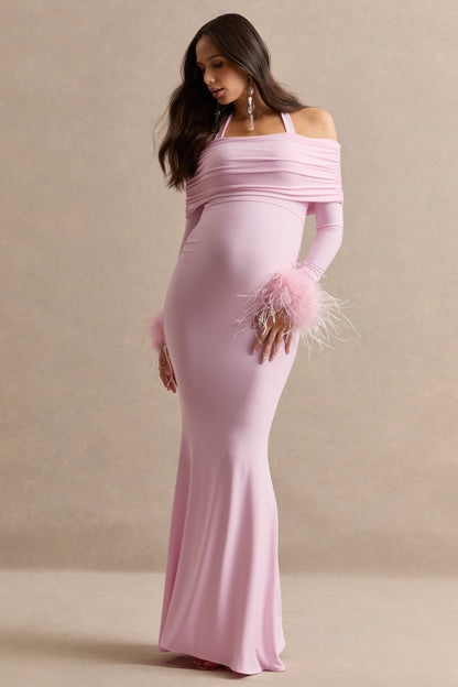 Desirae | Vestido Largo Premamá Rosa Pastel Con Escote Halter
