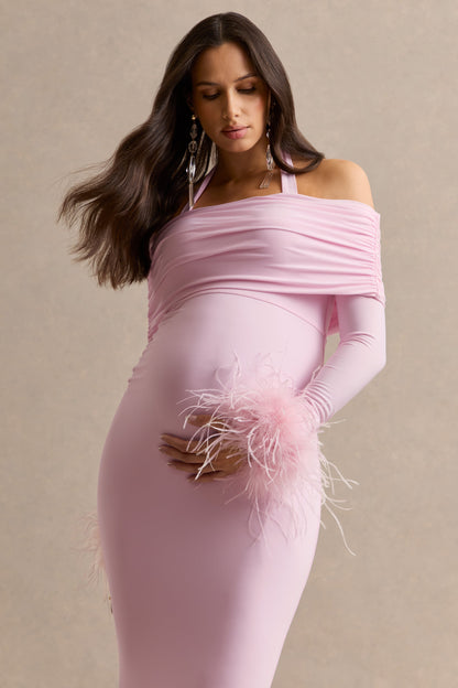 Desirae | Vestido Largo Premamá Rosa Pastel Con Escote Halter