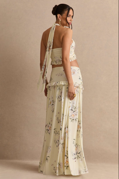Clovia | Falda Larga Con Estampado Floral Amarillo