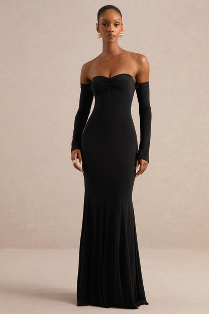 Gaelline | Vestido Largo Negro Escote Bardot Cola De Sirena