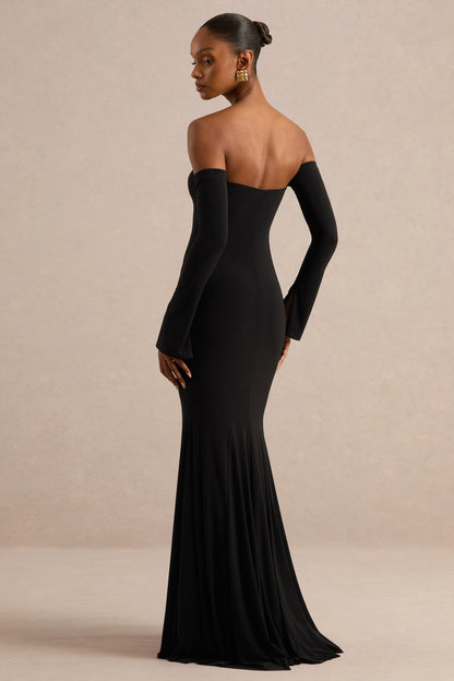Gaelline | Vestido Largo Negro Escote Bardot Cola De Sirena