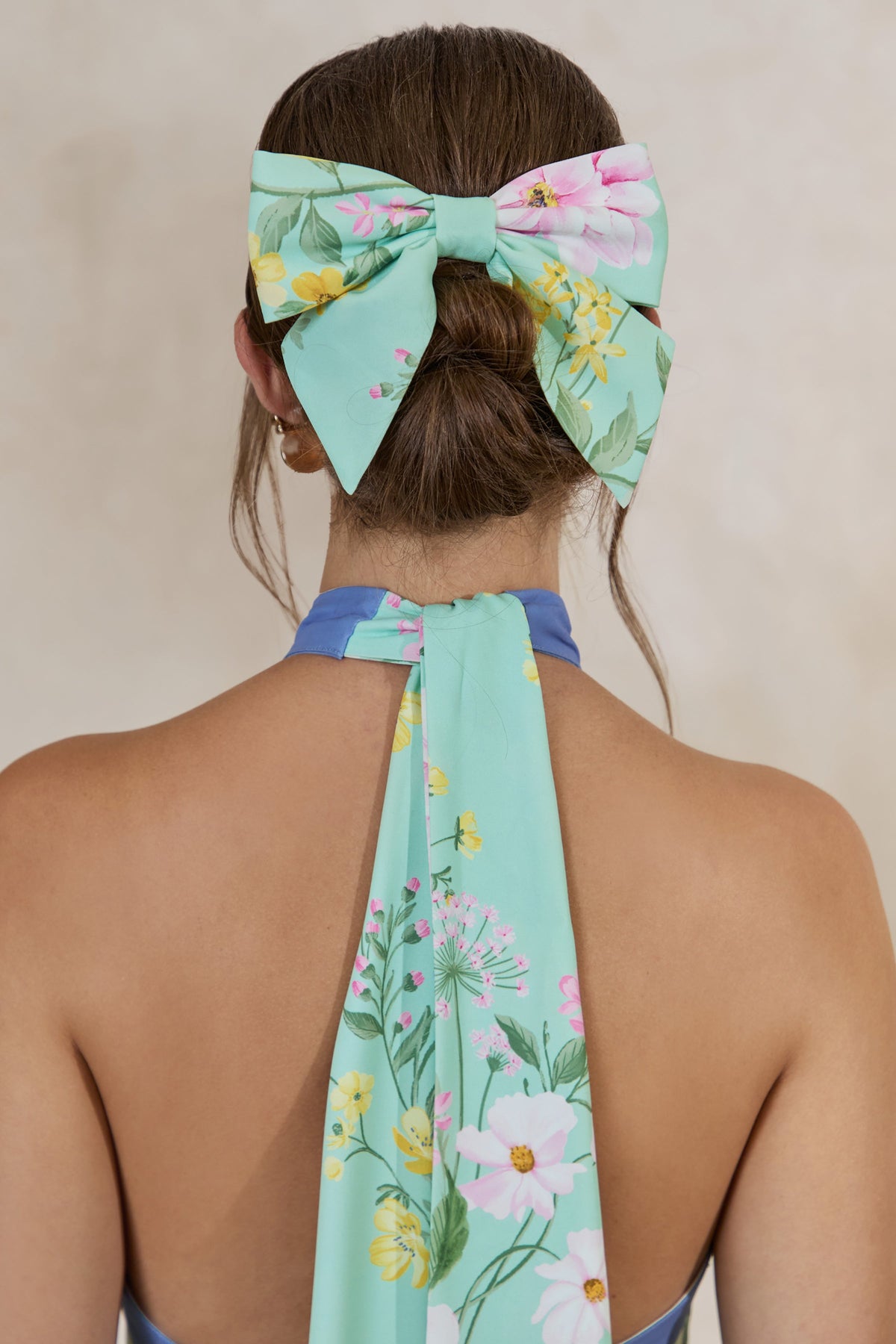 Tullia | Lazo Para El Cabello Con Estampado Floral Verde Menta