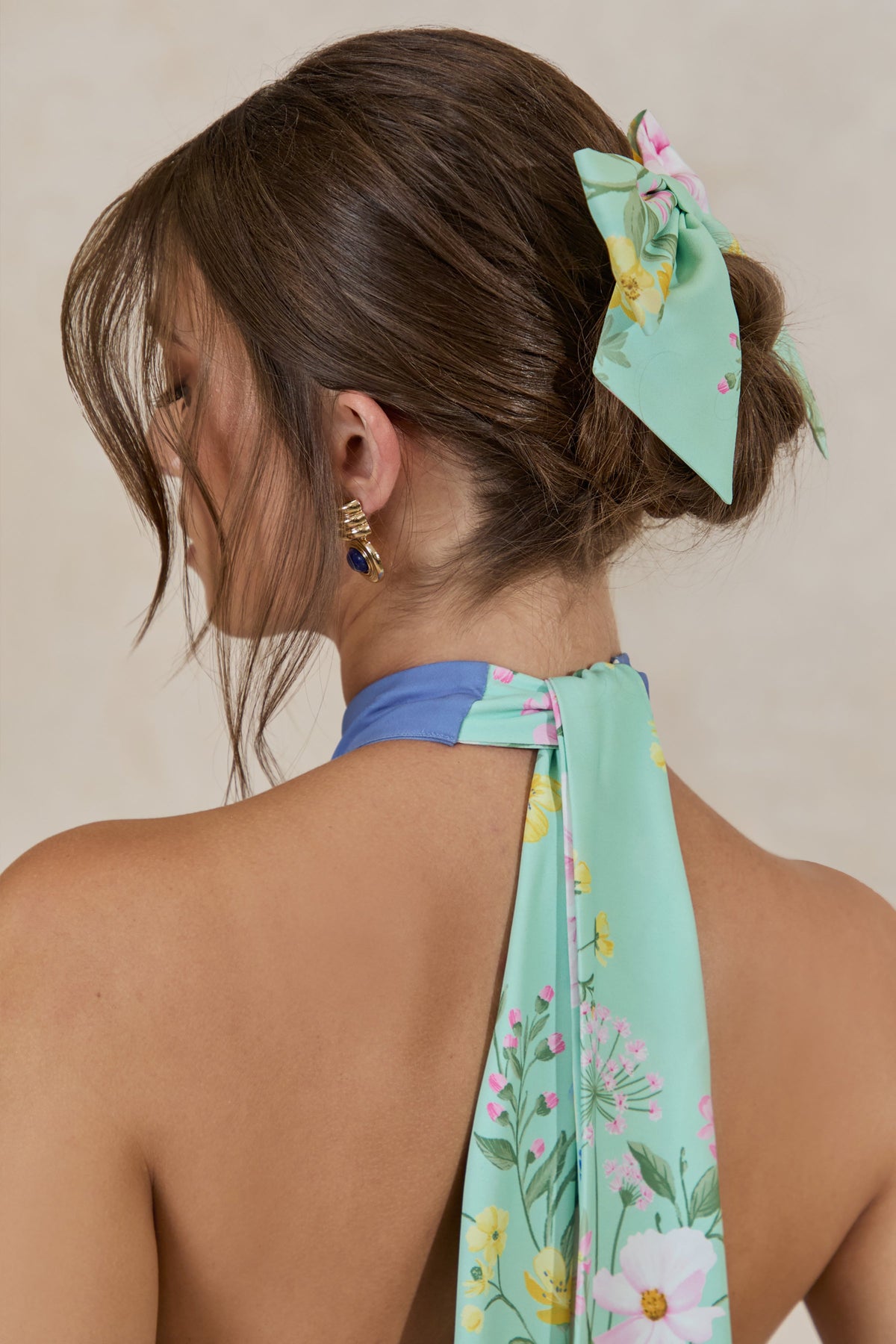 Tullia | Lazo Para El Cabello Con Estampado Floral Verde Menta