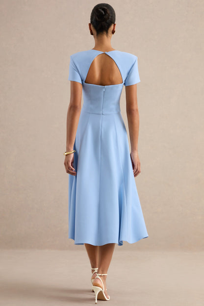 Donia | Vestido Midi Azul Claro De Línea A Con Escote Cuadrado