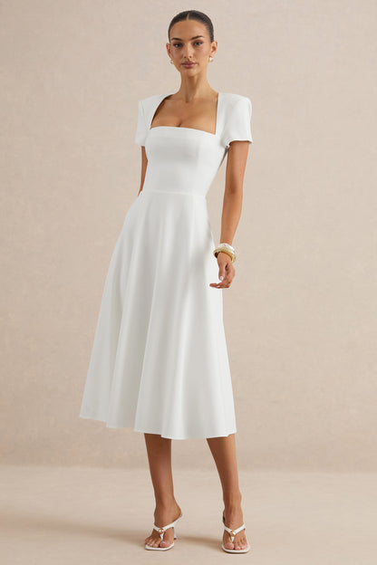 Donia | Vestido Midi Blanco De Línea A Con Escote Cuadrado