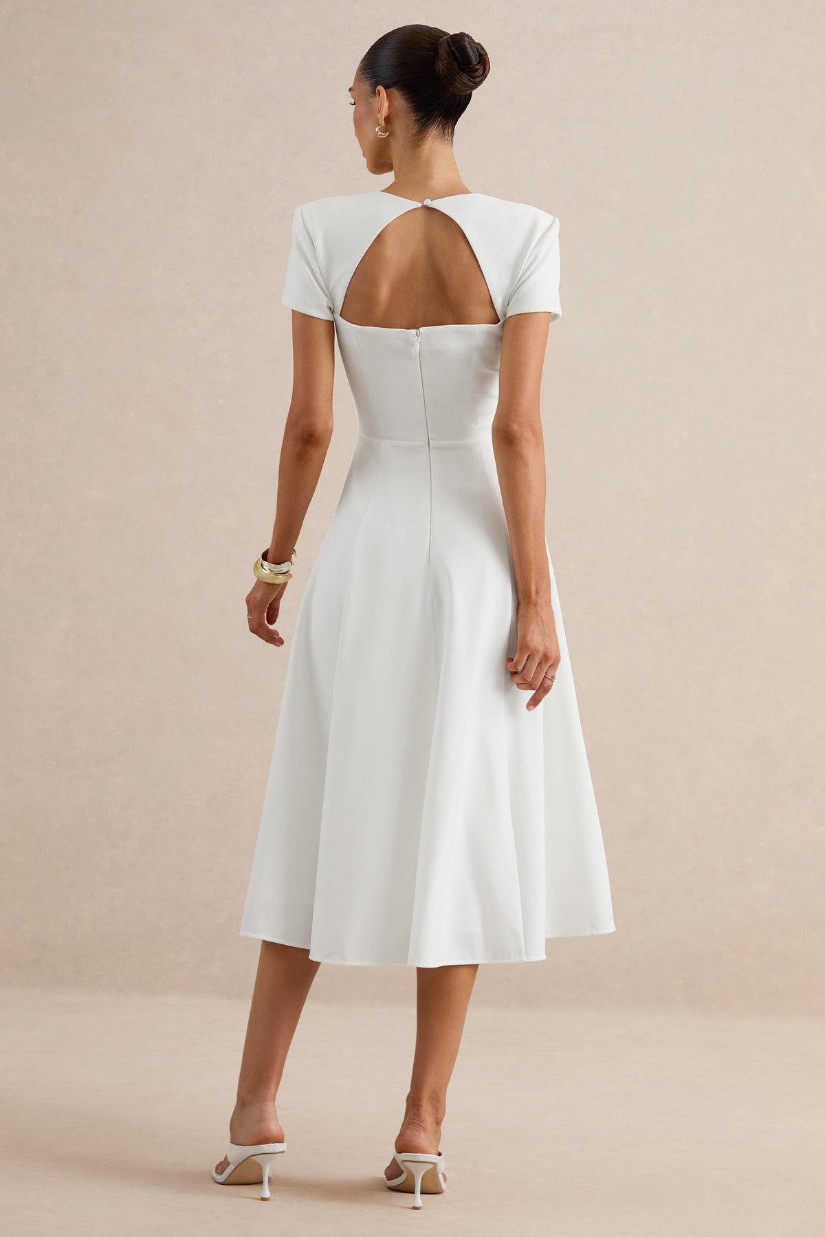 Donia | Vestido Midi Blanco De Línea A Con Escote Cuadrado
