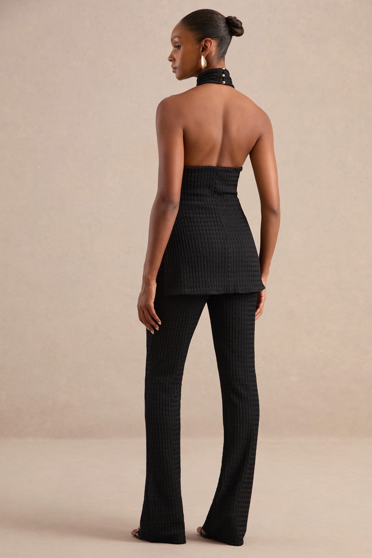Athenais | Pantalones Negros De Punto Texturizado De Tiro Alto Y Pierna Recta