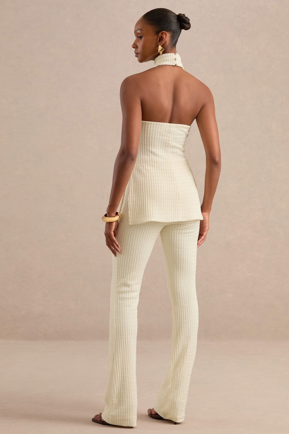 Athenais | Pantalones Crema De Punto Texturizado De Tiro Alto Y Pierna Recta