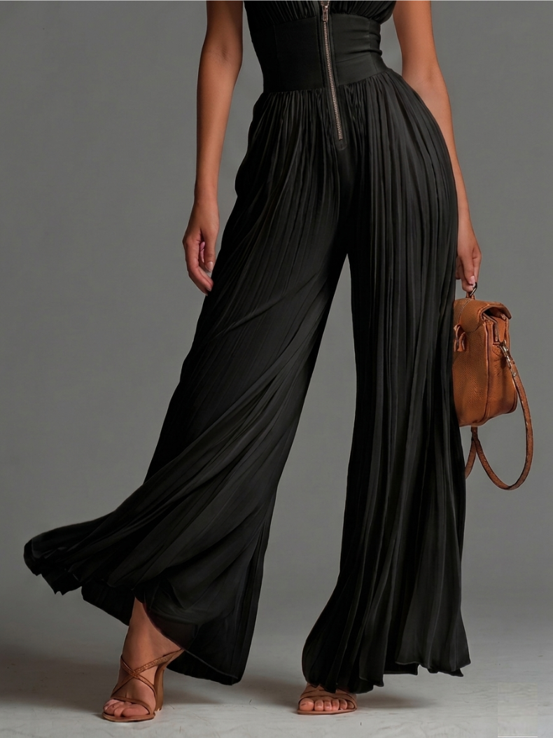 Sofia | Tuta in Chiffon Plissé Nero