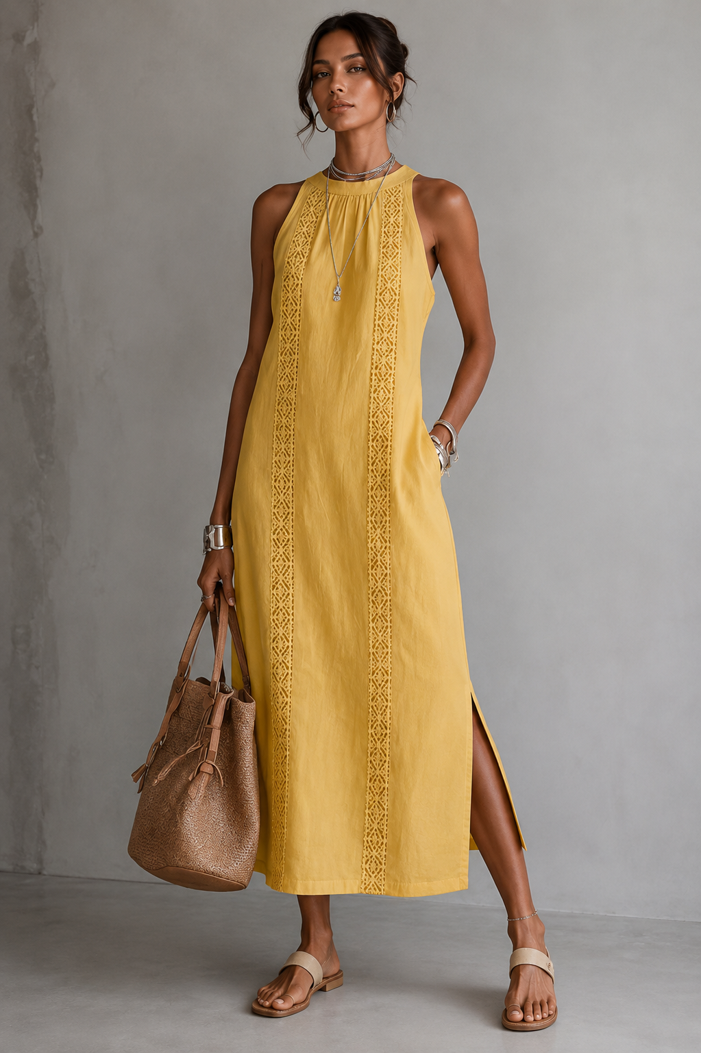 Leinenkleid mit Stehkragen