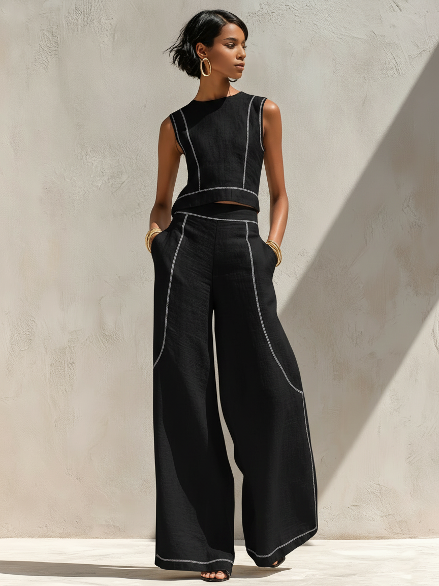 Alice | Conjunto de Pantalón Elegante con Costuras a Contraste