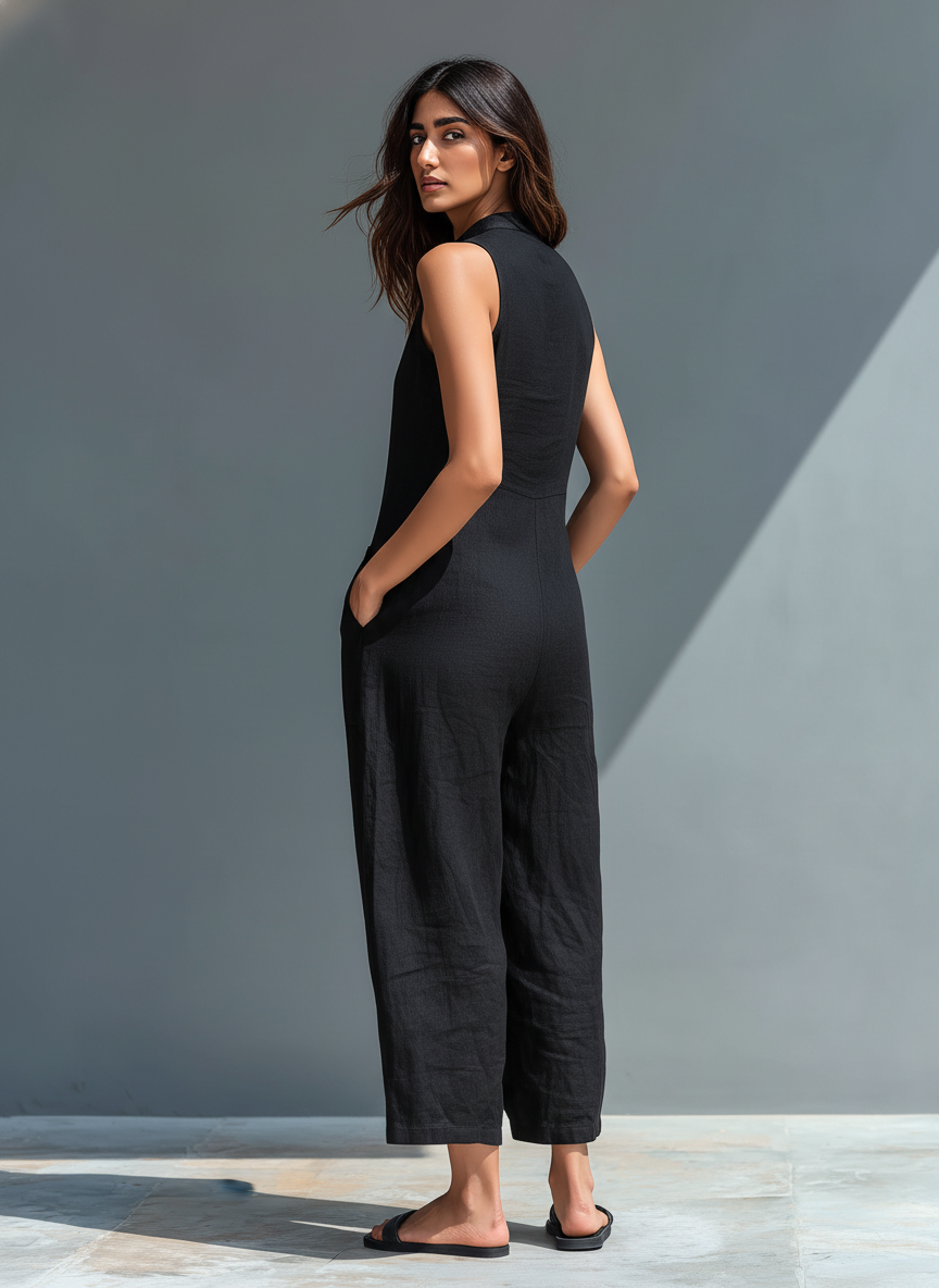 Matilde | Ärmelloser Overall aus Leinenmix im minimalistischen Stil