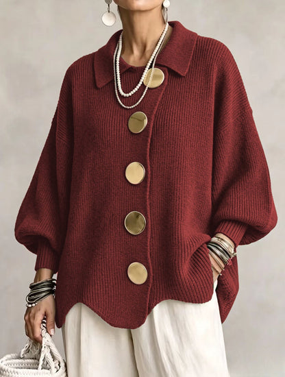 Annette™ | Elegante Oversize-Strickjacke mit großen goldenen Knöpfen
