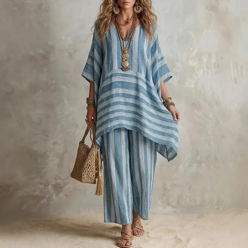 Giulia | Conjunto Bohemio de 2 Piezas con Estampado de Rayas