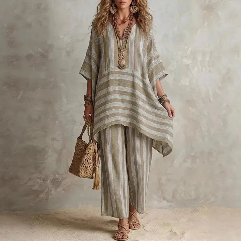 Giulia | Conjunto Bohemio de 2 Piezas con Estampado de Rayas