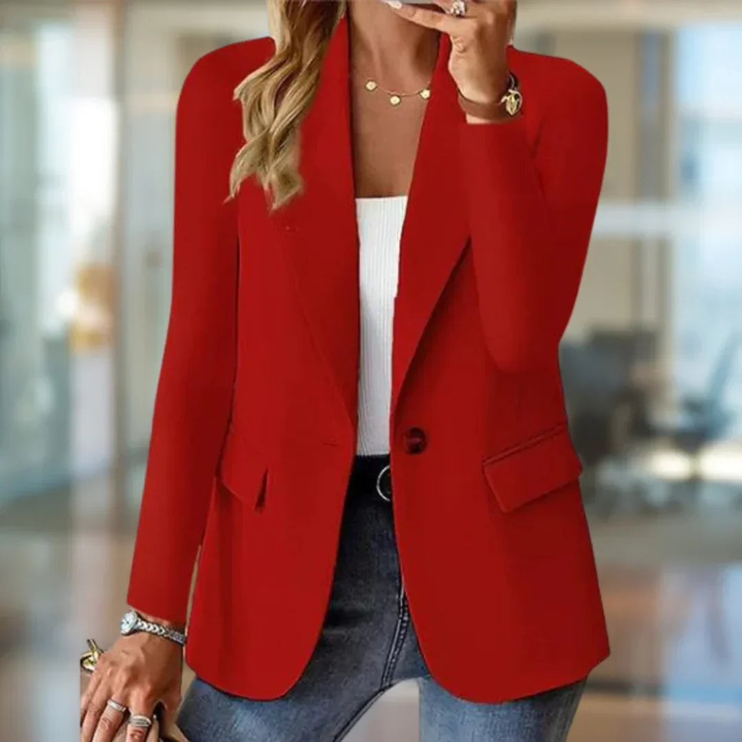 Blazer tailleur Pauline rouge, à un bouton et poches à rabat