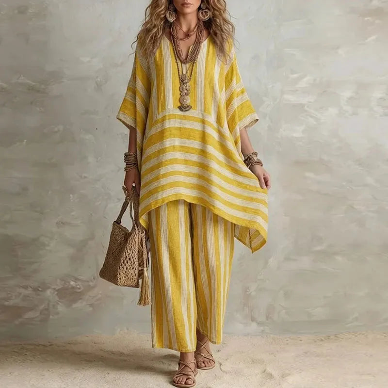 Giulia | Conjunto Bohemio de 2 Piezas con Estampado de Rayas