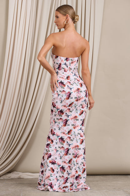 Blenheim | Vestido Largo Ajustado con Corsé y Estampado Floral Blanco