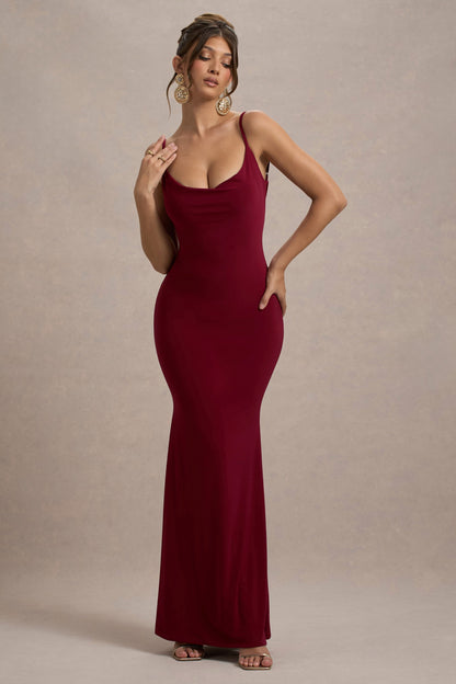 Francoise | Vestido largo ajustado con detalle de encaje en la espalda y tirantes finos
