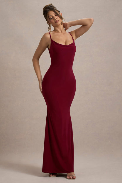 Francoise | Vestido largo ajustado con detalle de encaje en la espalda y tirantes finos