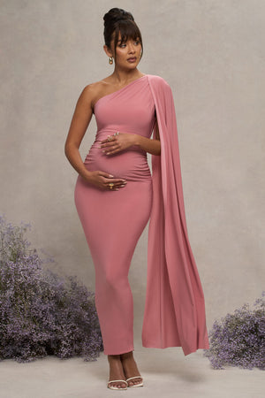 Amaryllis | Vestido Largo Rosa Empolvado de maternidad con una sola maga capa