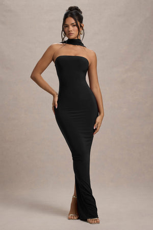 Nobu | Vestido largo Negro con escote Bandeau y Cuello