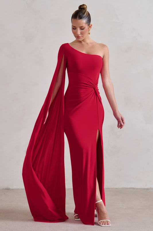 Romi | Vestido Largo rojo asimétrico cruzado